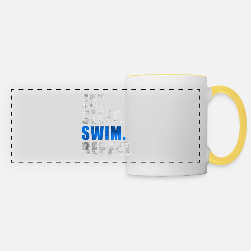 EAT SLEEP SWIM REPEAT Swimming Lifeguard Float - Panoramic Mug - white/yellow
