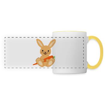 Kleiner Hase mit Möhre - Panoramatasse - Weiß/Gelb - Vorne