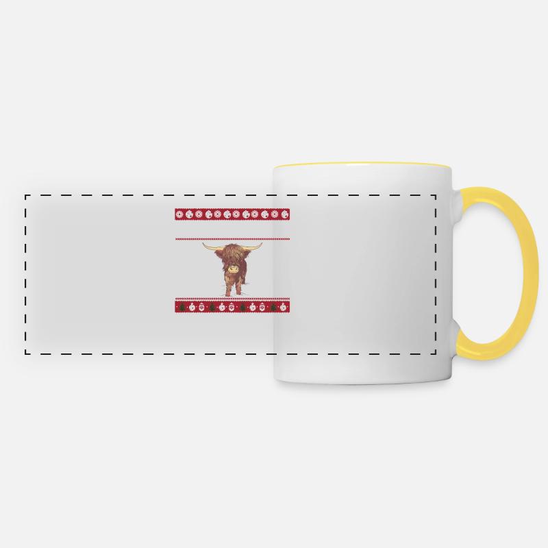 Highland Cattle Ugly Christmas - Panoramic Mug - white/yellow