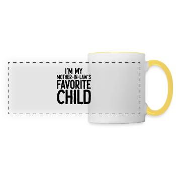 « Je suis l’enfant préféré de ma belle-mère » imprimer pour - Mug panoramique contrasté et blanc - blanc/jaune - Devant