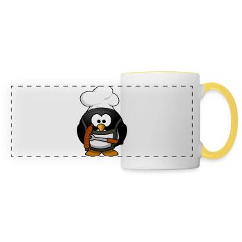 Kochpinguin mit Grillwurst - Panoramatasse - Weiß/Gelb - Vorne