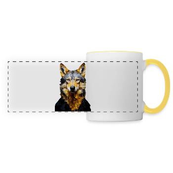 Wolf animal art #wolf - Panoramic Mug - white/yellow - Front