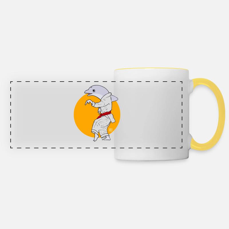 Karate dolphin in kimono - Panoramic Mug - white/yellow