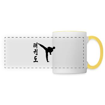 taekwondo high kick coup de pied combat - Mug panoramique contrasté et blanc - blanc/jaune - Devant