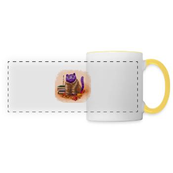 Chat d’automne - Mug panoramique contrasté et blanc - blanc/jaune - Devant