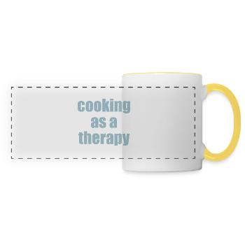 La cuisine comme thérapie en disant avec sens - Mug panoramique contrasté et blanc - blanc/jaune - Devant