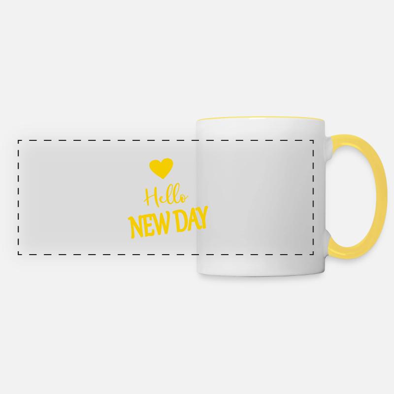 Hello new day - Panoramic Mug - white/yellow
