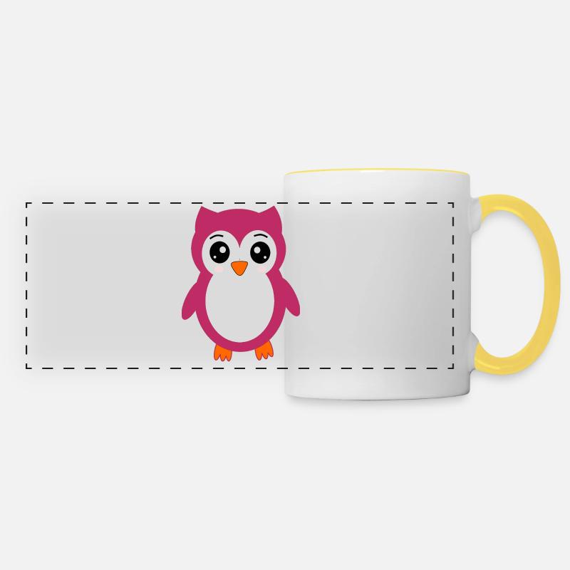 cute kawaii owls t-shirt gift - Panoramic Mug - white/yellow