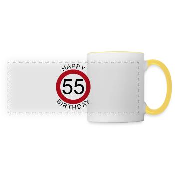 Joyeux anniversaire 55 panneau de signalisation - Mug panoramique contrasté et blanc - blanc/jaune - Devant