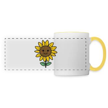 Fröhliche Sonnenblume Cartoon - Panoramatasse - Weiß/Gelb - Vorne