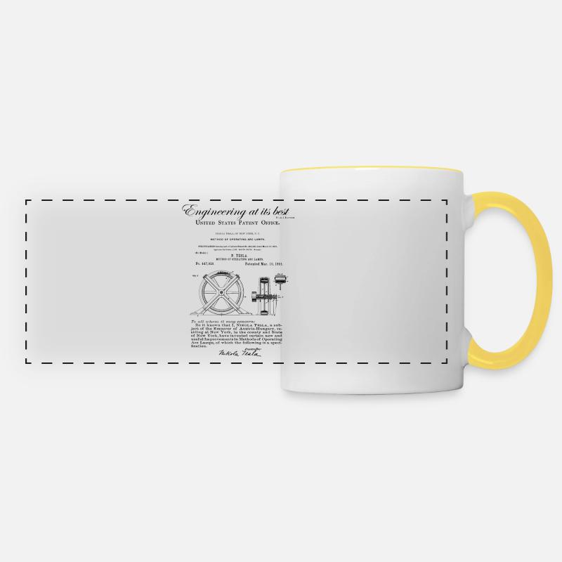 Nikola Tesla noise reduction electric arc lamp - Panoramic Mug - white/yellow