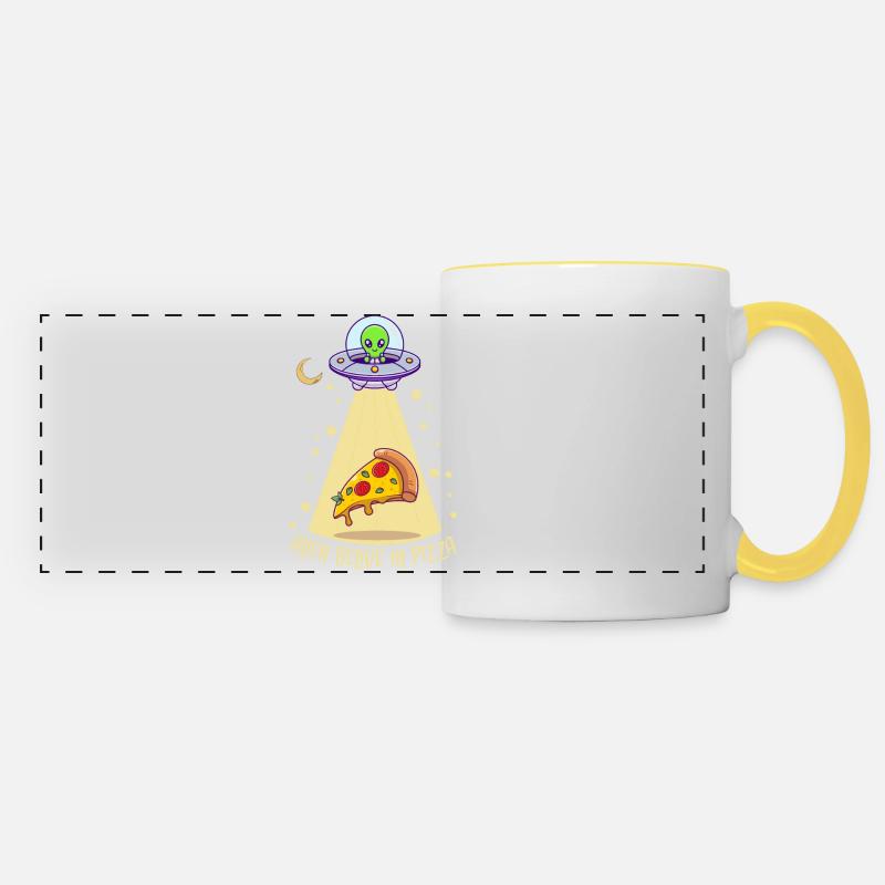 Alien Pizza 1 - Panoramic Mug - white/yellow