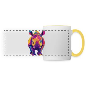 Farbenfroher Rhino Pop Art buntes Nashorn Motiv - Panoramatasse - Weiß/Gelb - Vorne