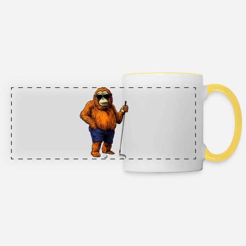 Monkey Golfer - Panoramic Mug - white/yellow