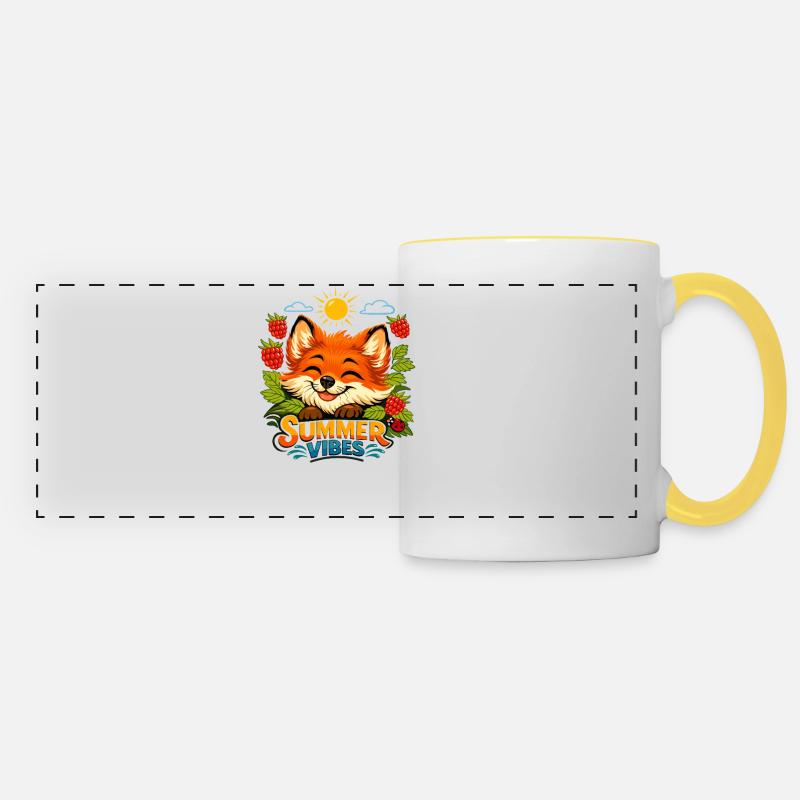 Summer print with a fox - Panoramic Mug - white/yellow