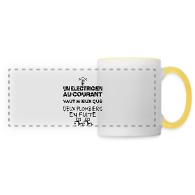 Maquette de Mug panoramique contrasté et blanc « Électricien au Courant | T-Shirt Humour Pro du Câble » à imprimer et personnaliser