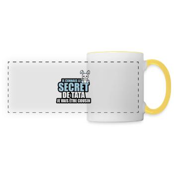 je connais le secret de tata je vais être cousin - Mug panoramique contrasté et blanc - blanc/jaune - Devant