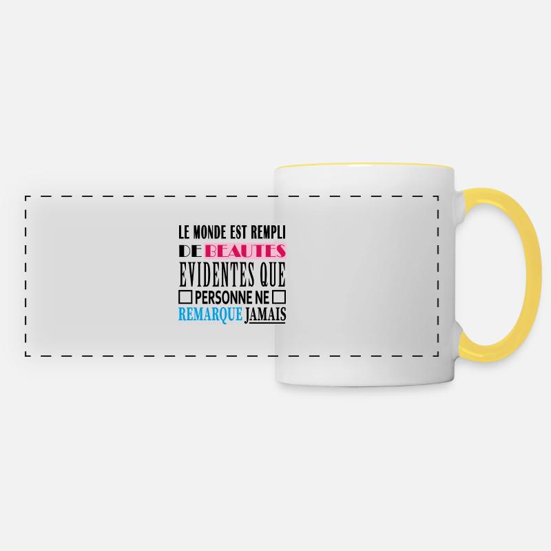 BEAUTES-Citation sur les beautés - Mug panoramique contrasté et blanc - blanc/jaune