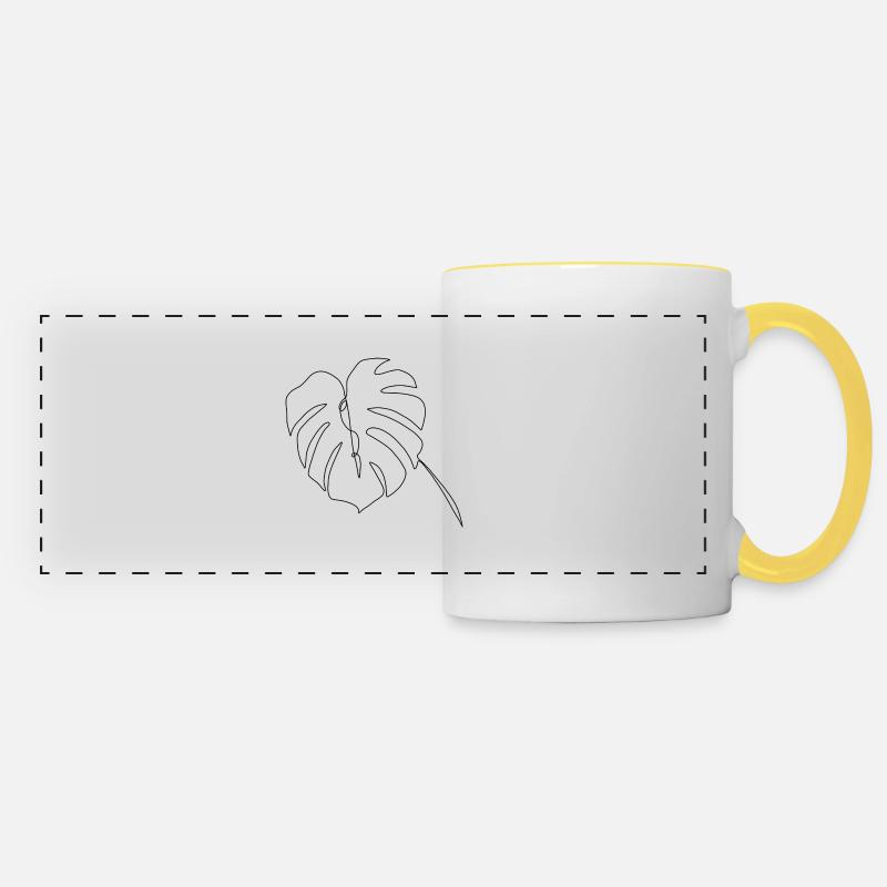 Monstera lineart - Panoramic Mug - white/yellow