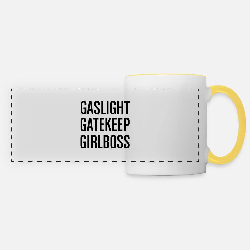 Gaslight Gatekeep Girlboss - Panoramic Mug - white/yellow