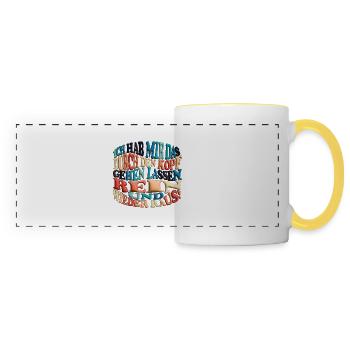 witziges Nicht-Nachdenken-Design / lustige Sprüche - Panoramatasse - Weiß/Gelb - Vorne