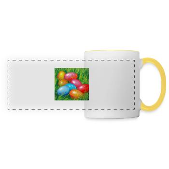 Colorful Easter eggs - Panoramic Mug - white/yellow - Front