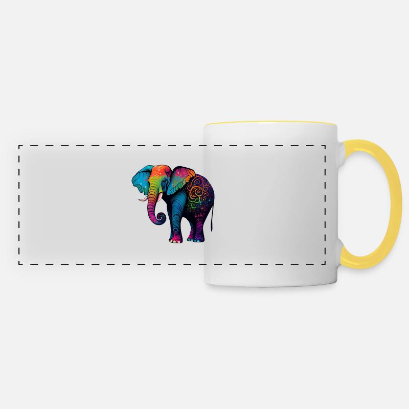 Colorful elephant - Panoramic Mug - white/yellow