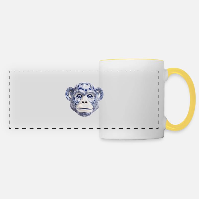 Visage de singe en céramique - Mug panoramique contrasté et blanc - blanc/jaune
