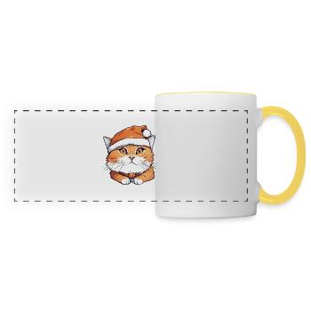Chat orange de noel - Mug panoramique contrasté et blanc - blanc/jaune - Devant