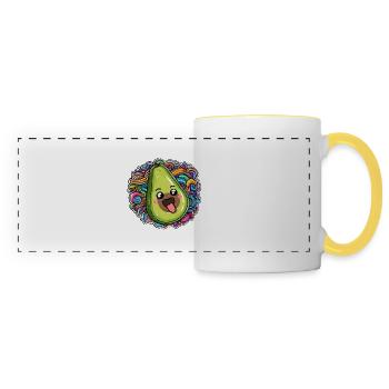 Joyeuses vagues ornées vertes et colorées d’avocat - Mug panoramique contrasté et blanc - blanc/jaune - Devant