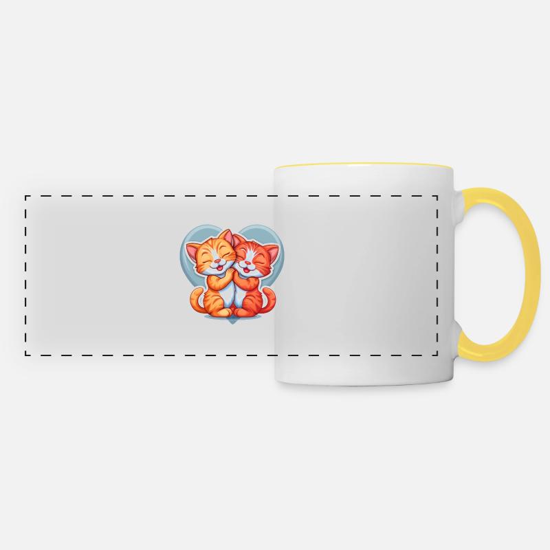 Two Orange Kittens Hugging In Heart - Panoramic Mug - white/yellow