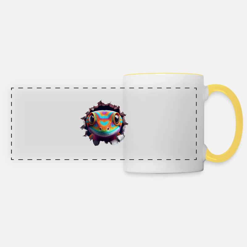 Colorful Gecko Head in Hole 2 - Panoramic Mug - white/yellow