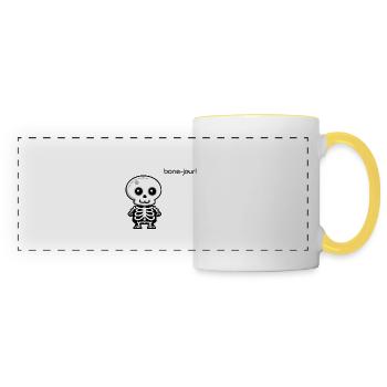 Bon-jour ! - Jeu de mots amusant sur le squelette - Mug panoramique contrasté et blanc - blanc/jaune - Devant