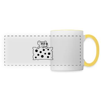 La souris mange d’énormes trous faim de fromage manger délicieux - Mug panoramique contrasté et blanc - blanc/jaune - Devant