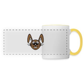 Hase Kaninchen Häschen Cartoon Kleintier niedlich - Panoramatasse - Weiß/Gelb - Vorne