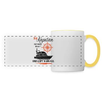 Kapitän Geschenk / Der Kapitän hat immer recht ... - Panoramatasse - Weiß/Gelb - Vorne