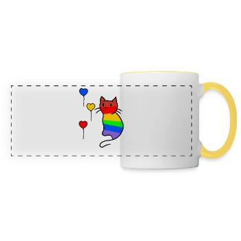 Katze Katzen Kitten LGBT Regenbogenfahne Liebe - Panoramatasse - Weiß/Gelb - Vorne