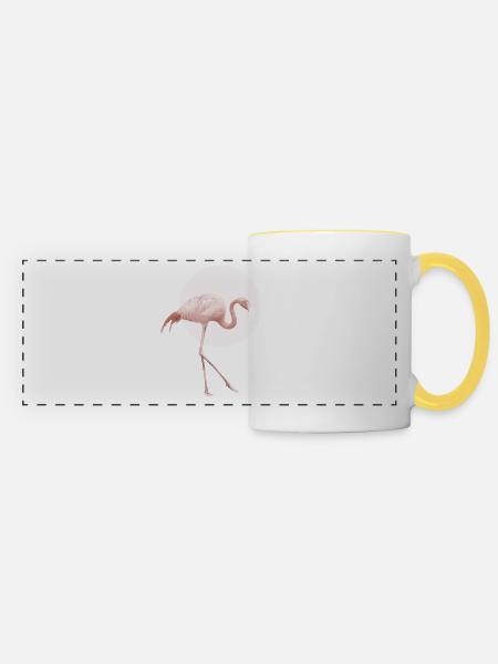 Flamingo Rosa - Panoramatasse - Weiß/Gelb