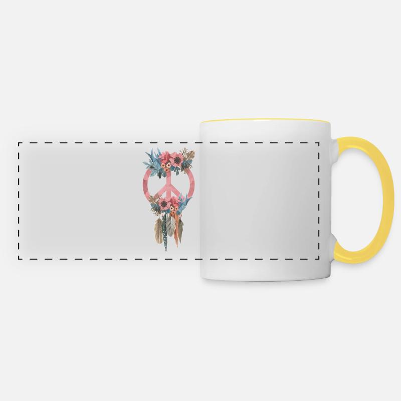 Peace Symbol Boho Style - Panoramic Mug - white/yellow