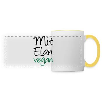 Mit Elan vegan Veganer, Geschenk, Spruch, Fun - Panoramatasse - Weiß/Gelb - Vorne