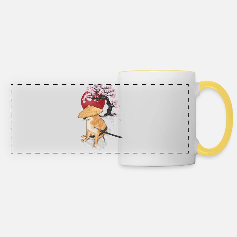 cheems samurai - Panoramic Mug - white/yellow