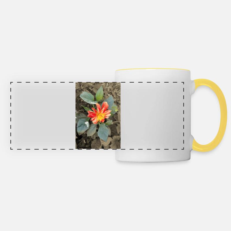 Large-feathered dahlia / Georgine sepia - Panoramic Mug - white/yellow