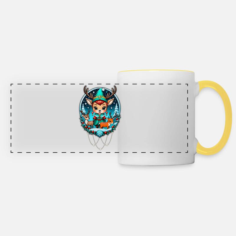 A cute reindeer elf style - Panoramic Mug - white/yellow