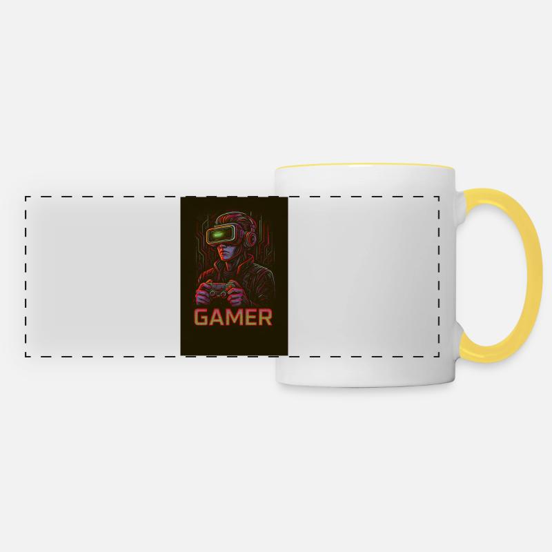 Image de réalité virtuelle Neon Gamer - Mug panoramique contrasté et blanc - blanc/jaune