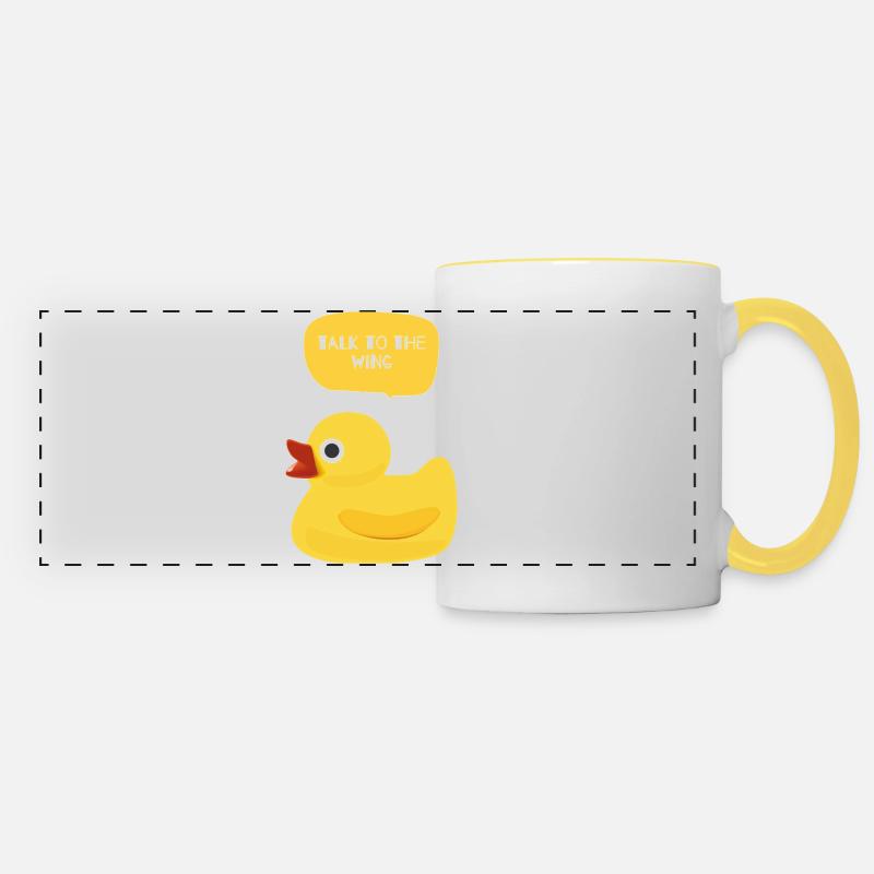 Parlez à la conception du canard ailé - Mug panoramique contrasté et blanc - blanc/jaune