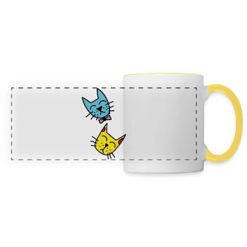 Cat Duo Pastel Colors - Panoramic Mug - white/yellow - Front