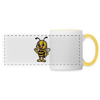 Kids Motif: Cute Honeybee Cartoon - Panoramic Mug - white/yellow - Front