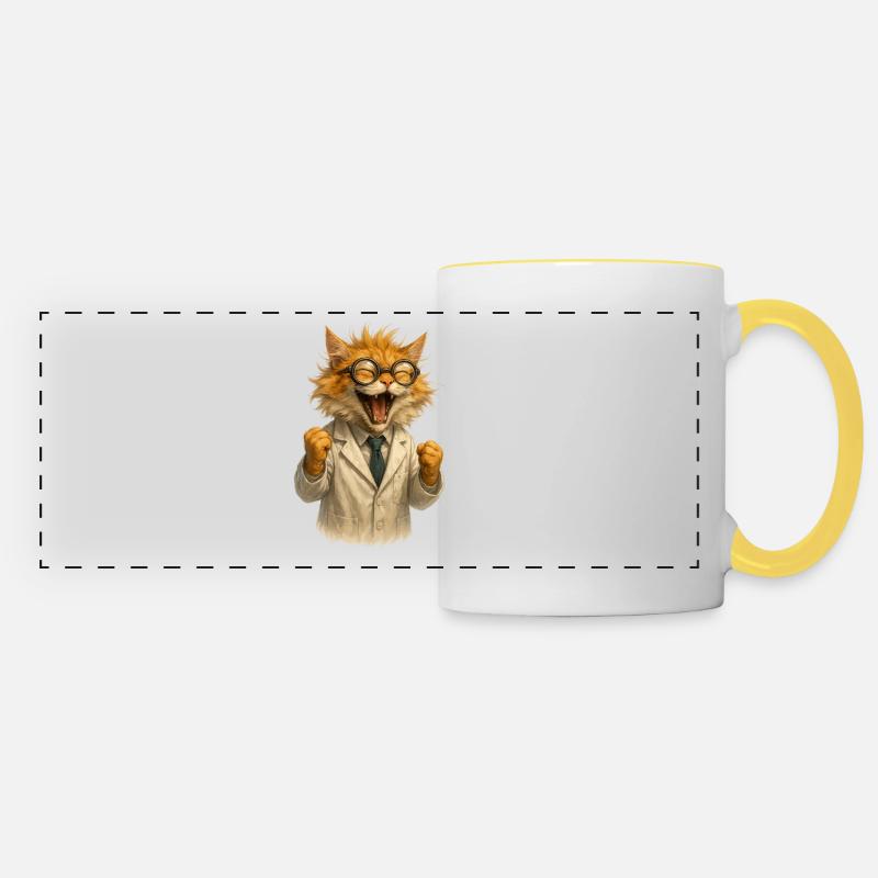 Scientific Cat in White Coat - Panoramic Mug - white/yellow