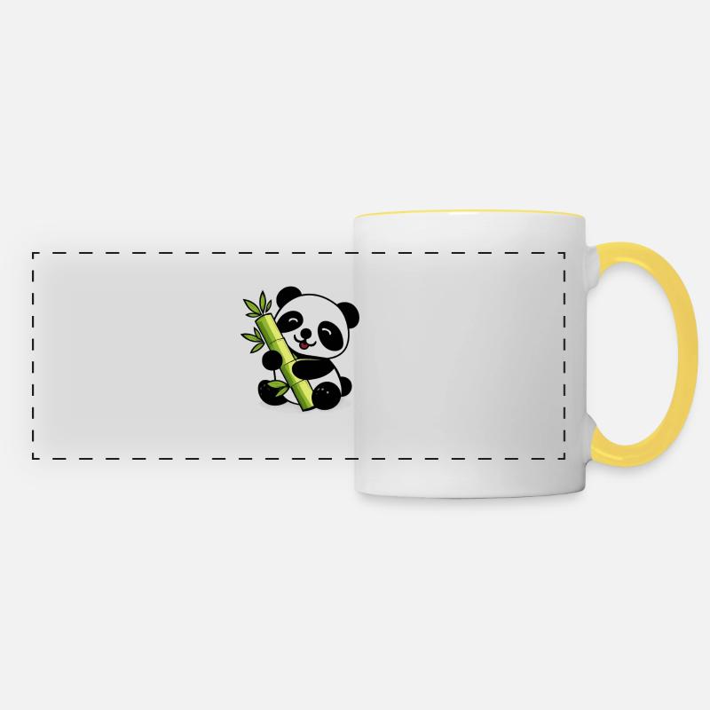Panda-Bambus-Weichkalk - Panoramatasse - Weiß/Gelb