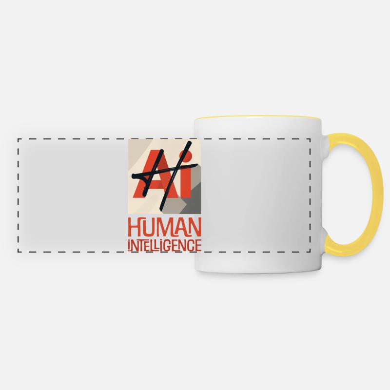 HUMAN INTELLIGENCE #3 - lets' talk - Panoramic Mug - white/yellow